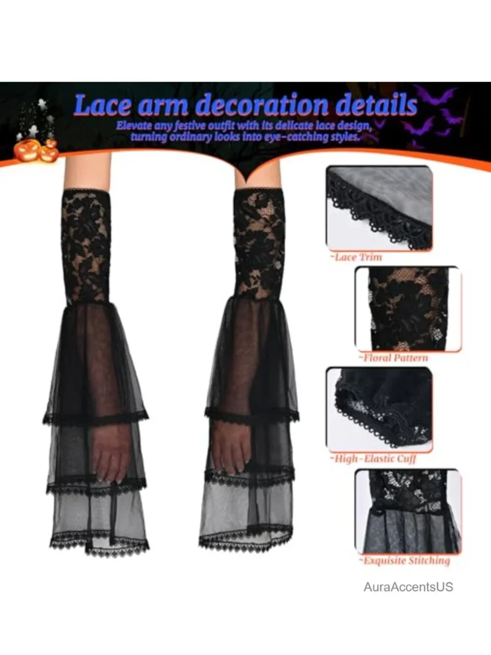 Detachable Lace Arm Sleeves Gloves Gothic Wedding Halloween Vampire Costume